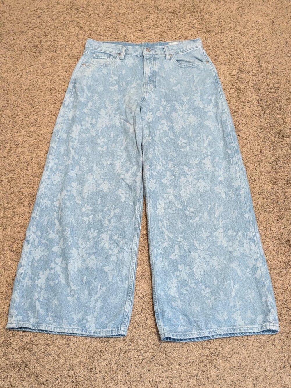 GAP Light Wash Floral Print Wide Leg Baggy Mid Rise Jeans Size 6